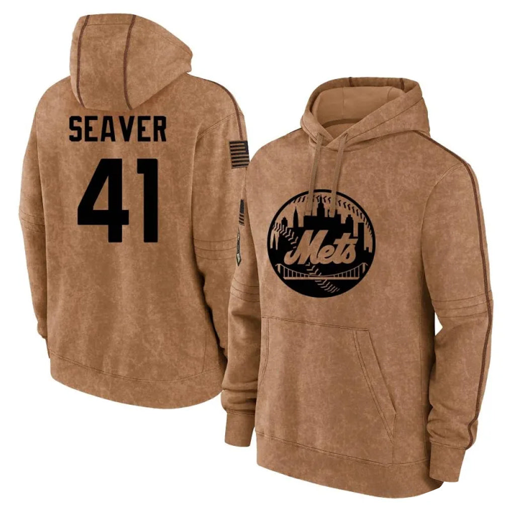 Boles NY.Mets #41 Tom Seaver Player Brown Club Pullover Hoodie Game Stitched Jerseys