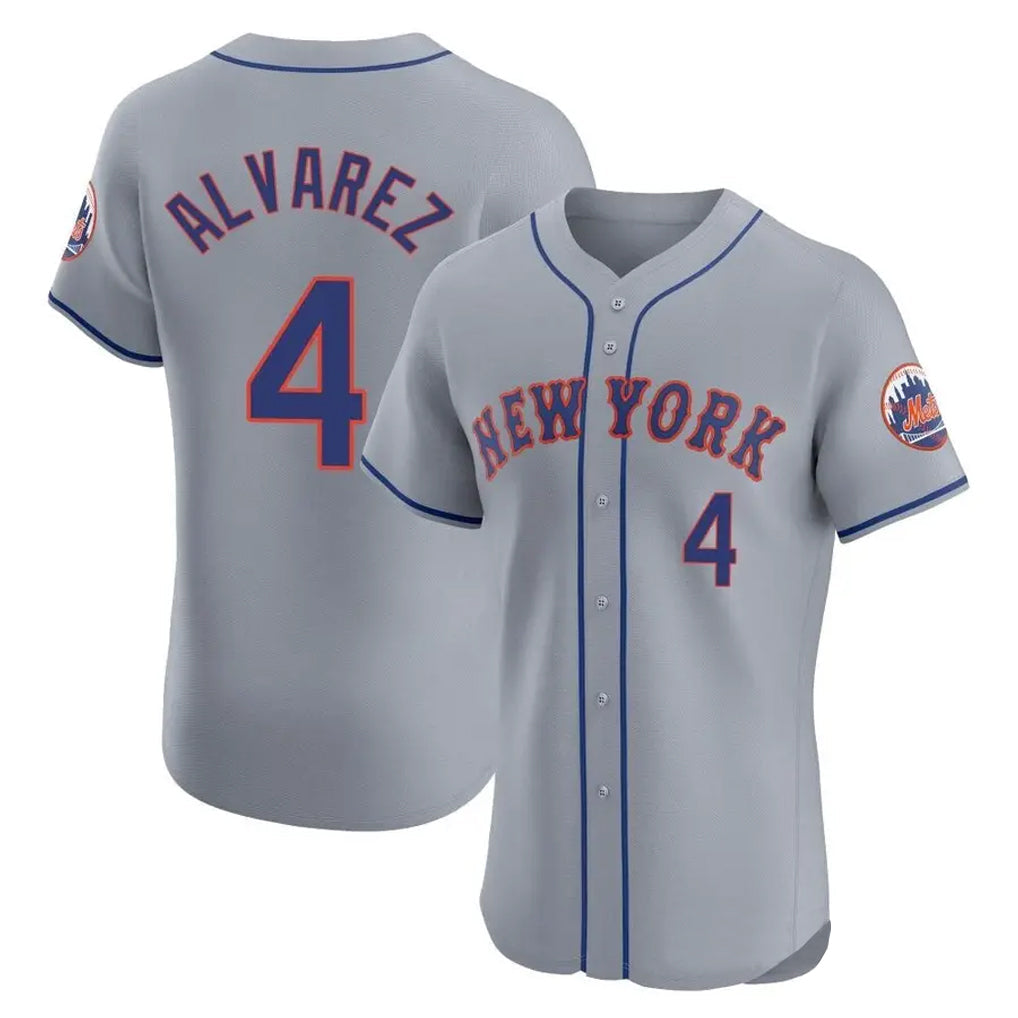 Boles NY.Mets #4 Francisco Alvarez Player Gray Road Limited Elite Home Stitched Jerseys