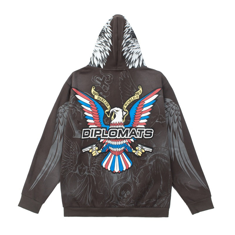 2026   American Street Hip Hop Retro Graffiti Eagle Print hoodie