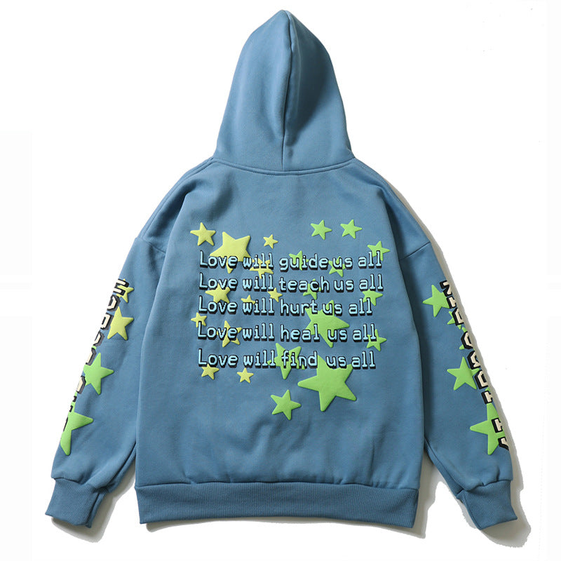 2026 American high-street Kanye West five-pointed star letter star foam hoodie