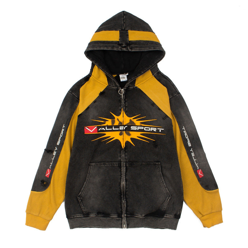 2026 American Street Hip Hop Retro Washed Distressed hoodie