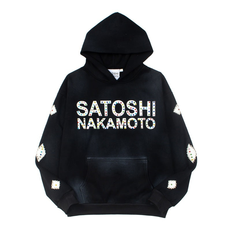 2026  American High Street Retro Leather Embroidery Hoodie