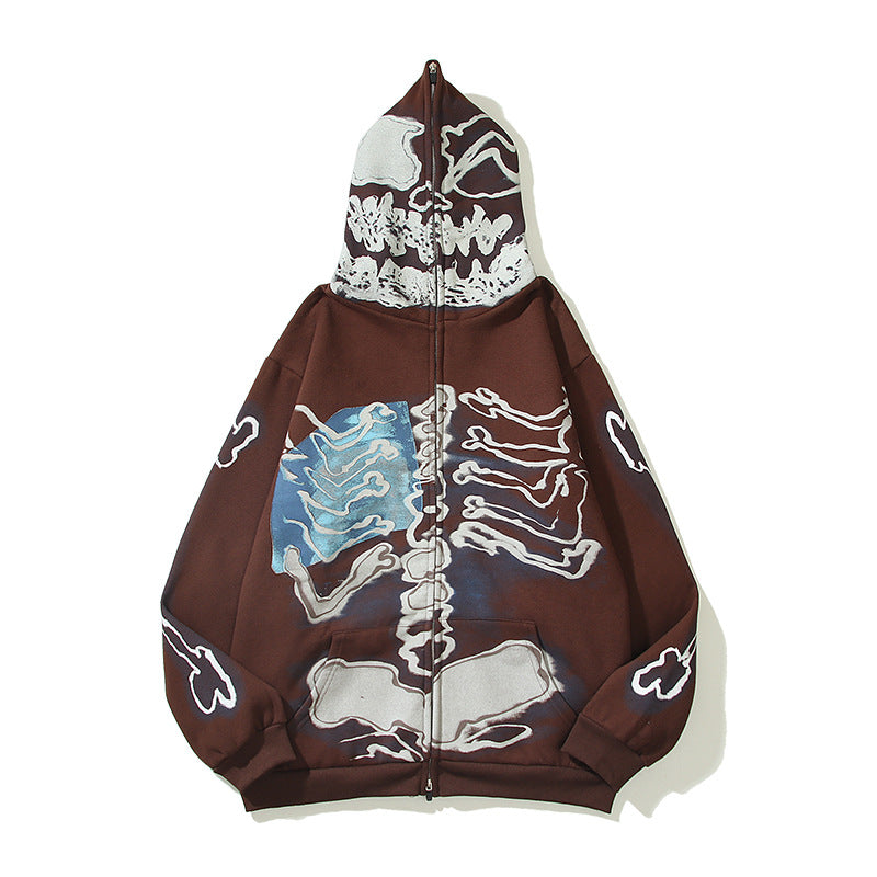 2026  American Style Autumn/Winter Skull Zipper Cardigan hoodie