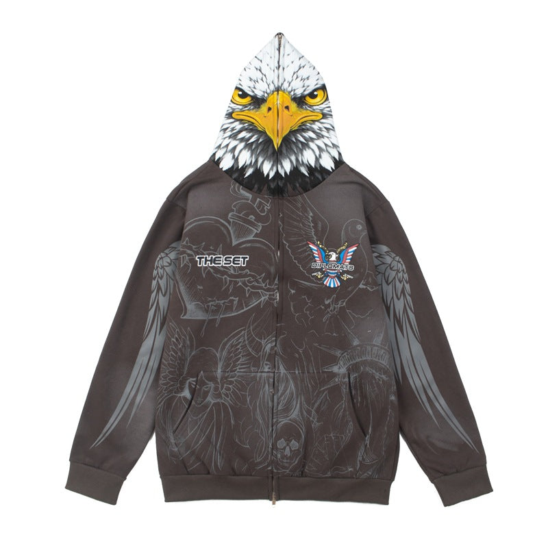 2026   American Street Hip Hop Retro Graffiti Eagle Print hoodie