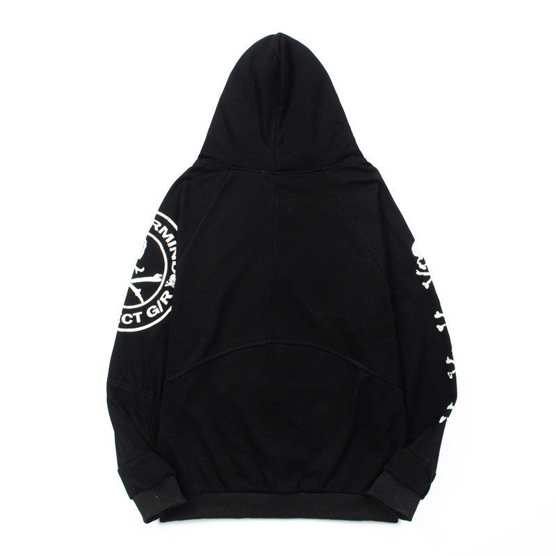 American Trendy Skull Patchwork Zipper hoodie