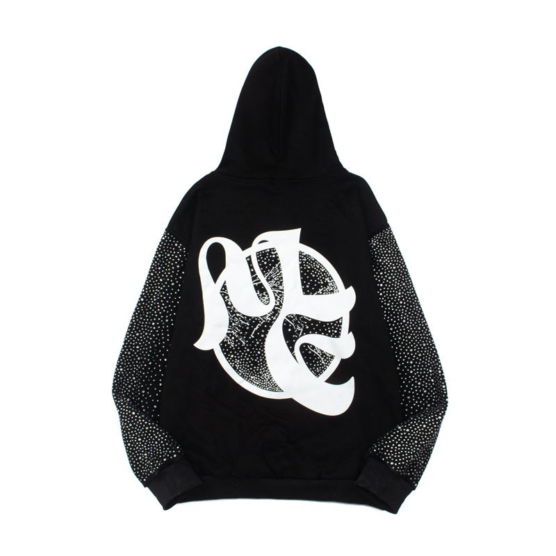 2026  New American Street Style Hoodie with Lettering and Rhinestone Hoodie