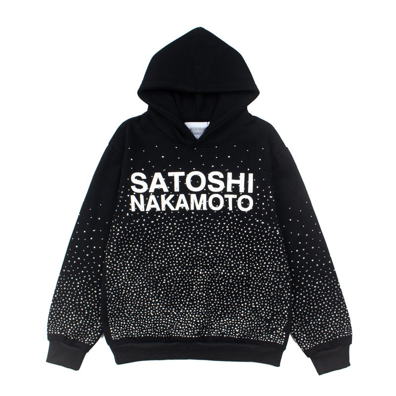 2026 American High Street Style Rhinestone Letter Print hoodie