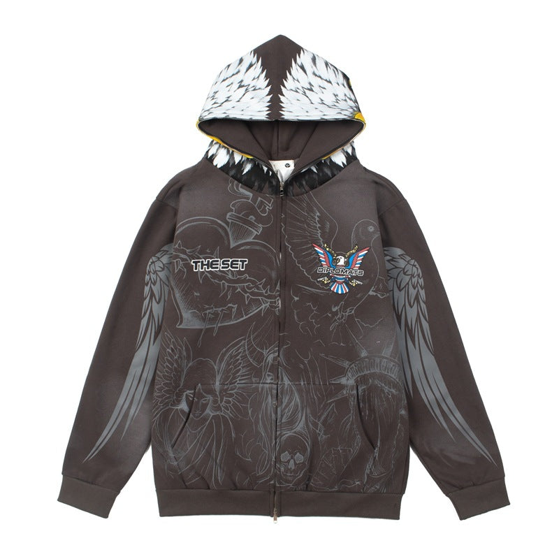 2026   American Street Hip Hop Retro Graffiti Eagle Print hoodie