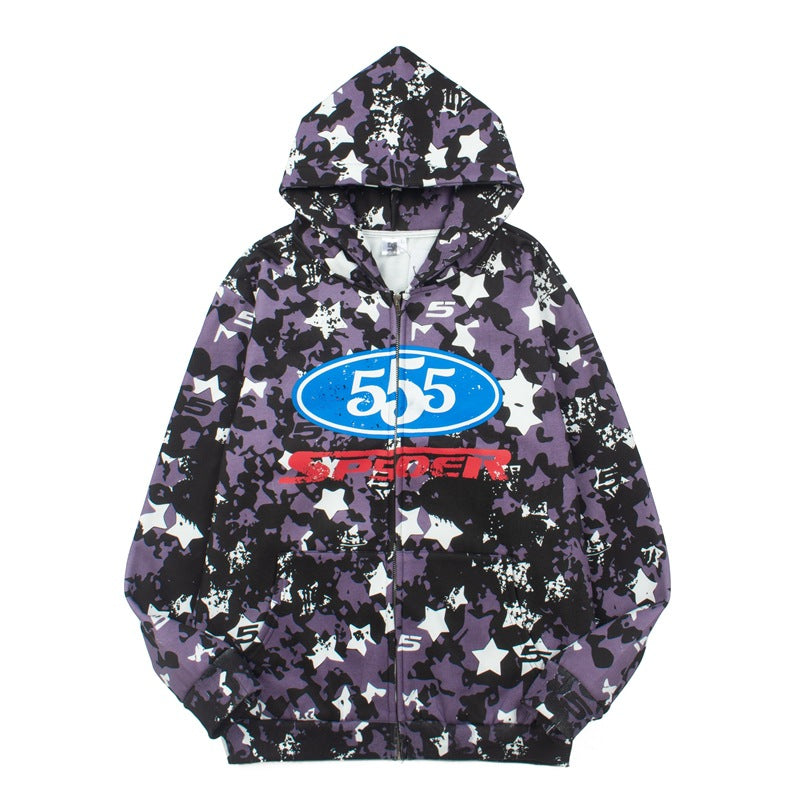 2026 American Street Style Spiderweb Five-Star Camouflage hoodie