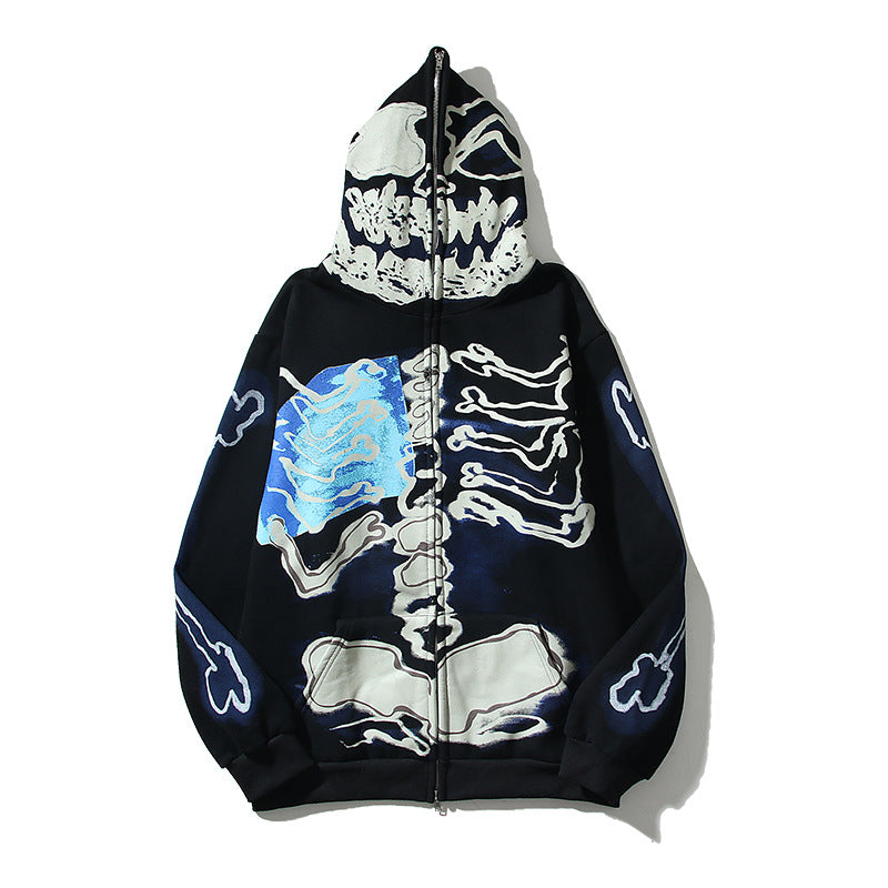 2026  American Style Autumn/Winter Skull Zipper Cardigan hoodie