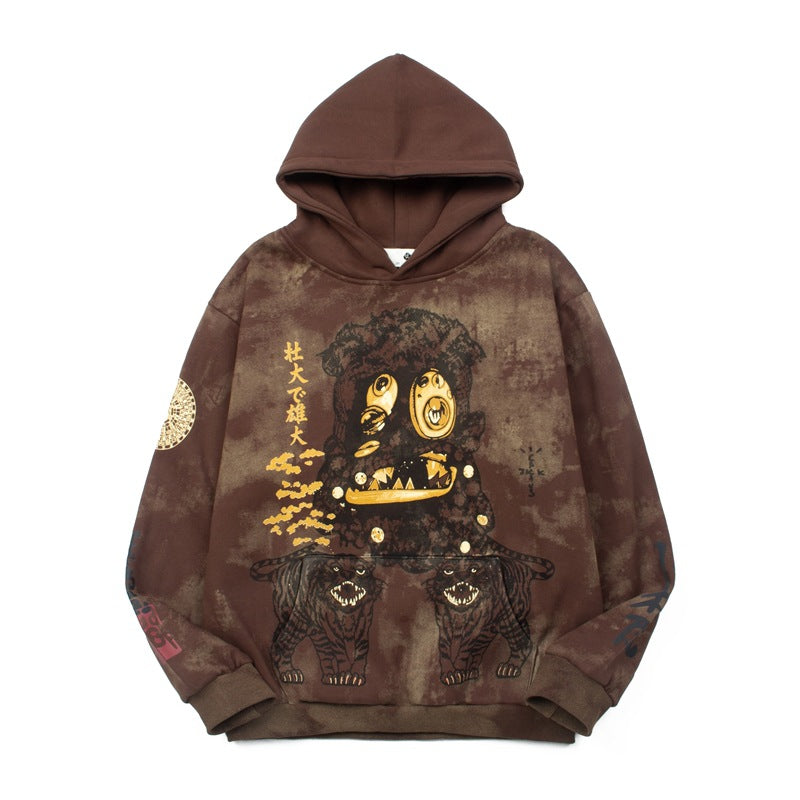 2026 American High Street Retro Distressed Muddy Brown hoodie