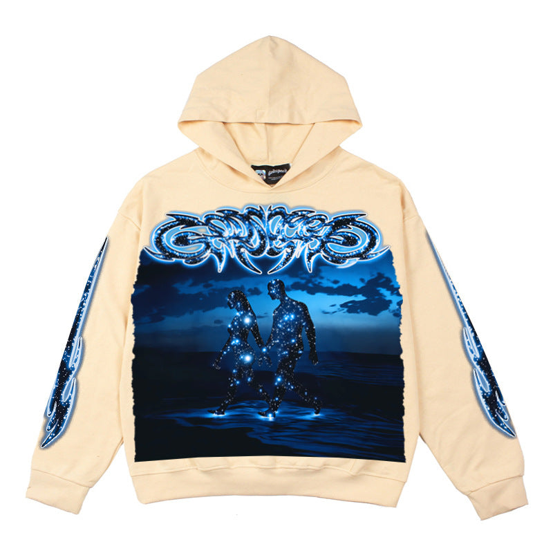 2026 American high street style new retro washed heavy metal hoodie