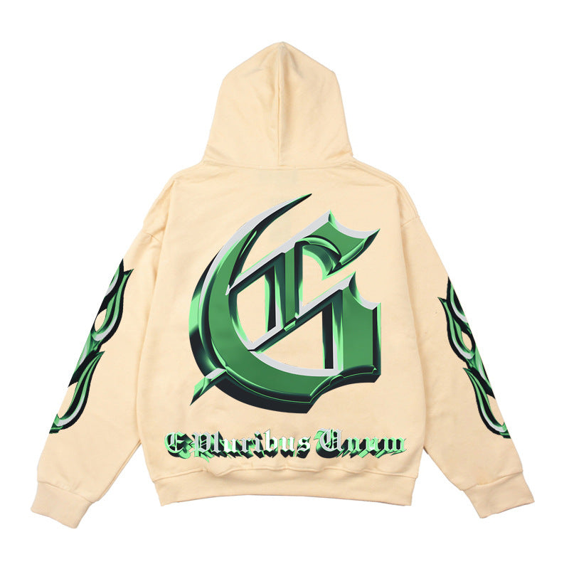 2026 American street rock retro TV print washed distressed hoodie