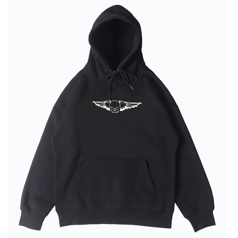 2026 New American High Street Style Hoodie with Skull and Wing Print hoodie