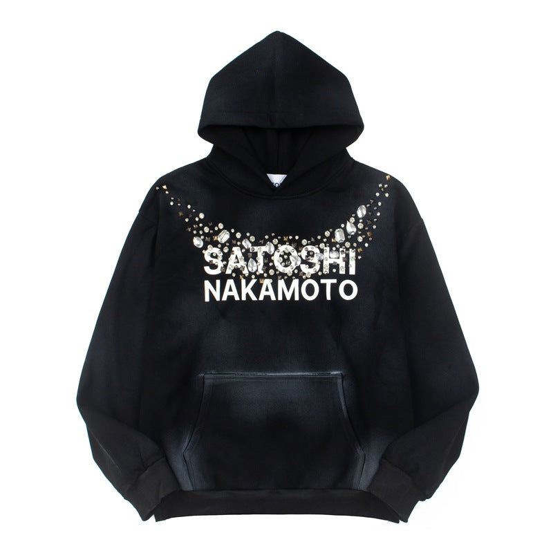 2026  American Street Style Retro Distressed Rhinestone Hoodie