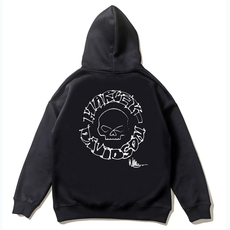 2026 New American High Street Style Hoodie with Skull and Wing Print hoodie