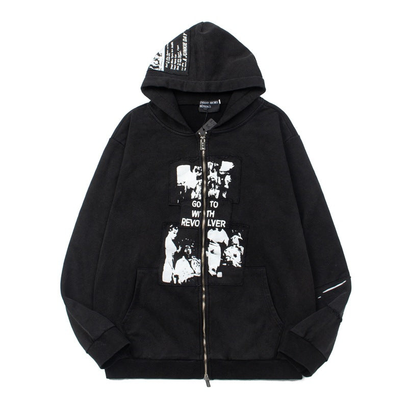 2026 American High Street Hip Hoodie with Patchwork hoodie