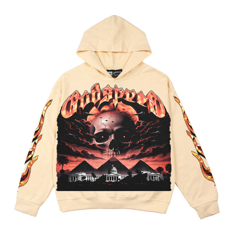 2026  American Street Style Retro Cloud Top Skull Washed hoodie