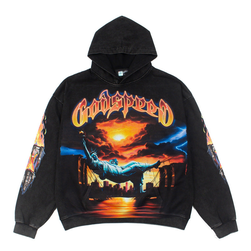 2026  American High Street Retro Falling Statue of Liberty Hoodie