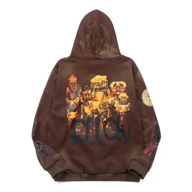 2026 American High Street Retro Distressed Muddy Brown hoodie