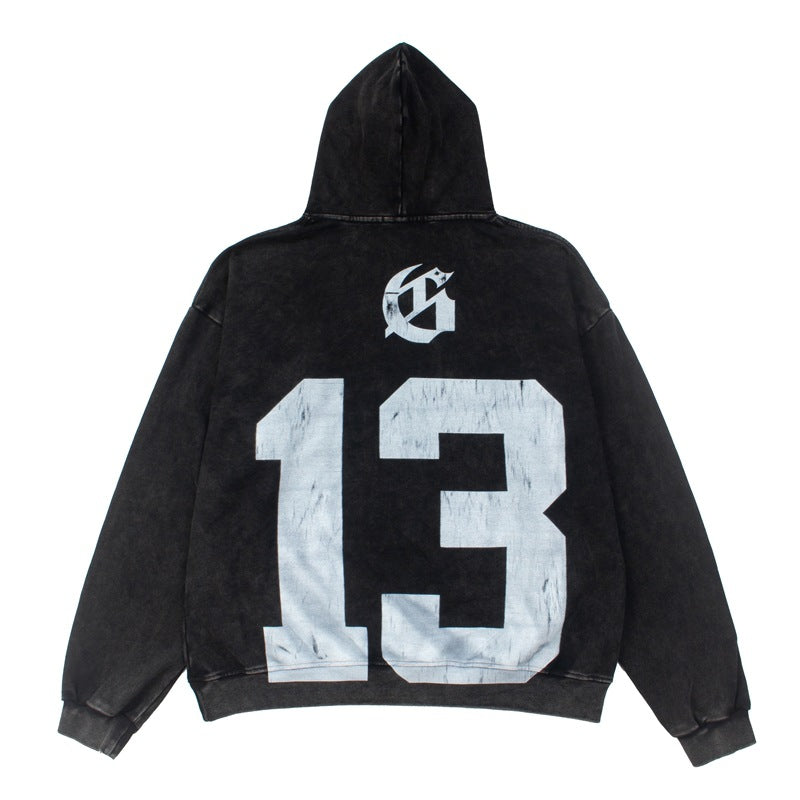 2026 American-style Flame Skull Print Unisex Loose Fit Summer Washed hoodie