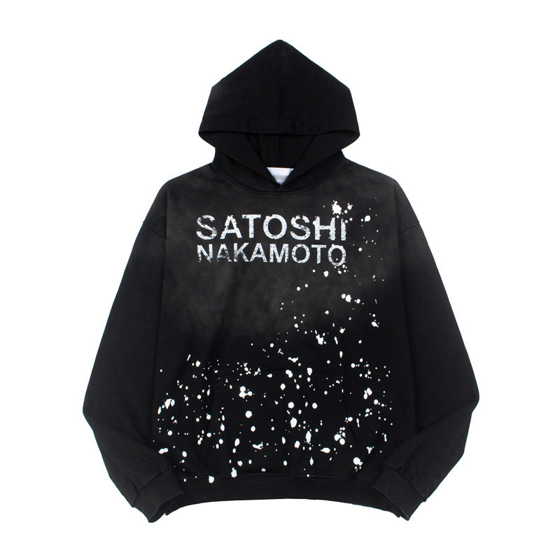2026 American High Street Splatter Retro Letter Washed hoodie