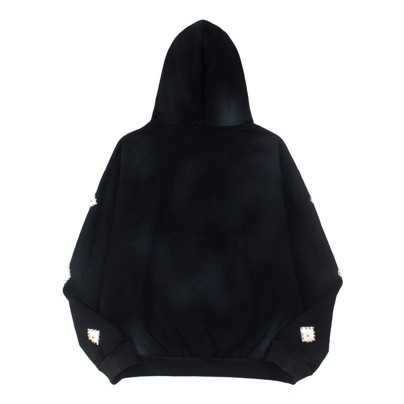 2026  American High Street Retro Leather Embroidery Hoodie