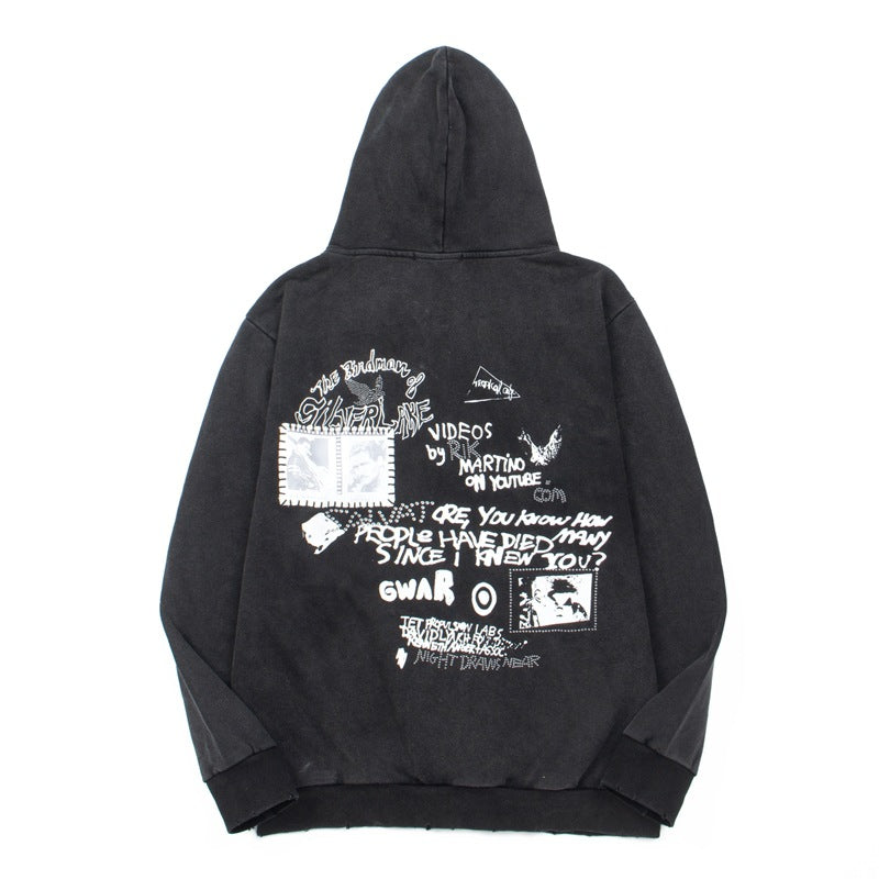 2026  Trendy American New Style Washed Retro Distressed Hoodie