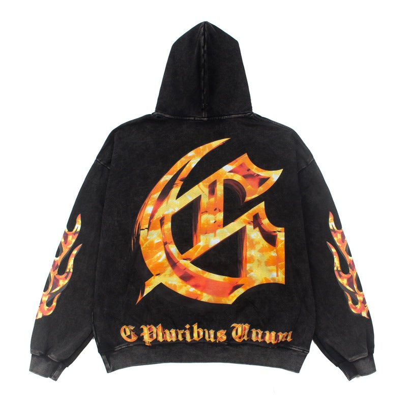 2026  American Street Style Retro Cloud Top Skull Washed hoodie
