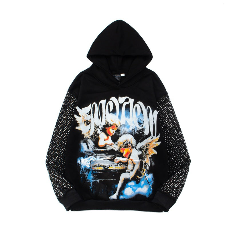 2026  New American Street Style Angel Print Arm Hoodie