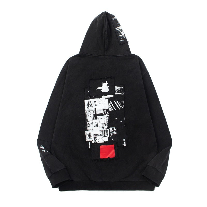 2026 American High Street Hip Hoodie with Patchwork hoodie