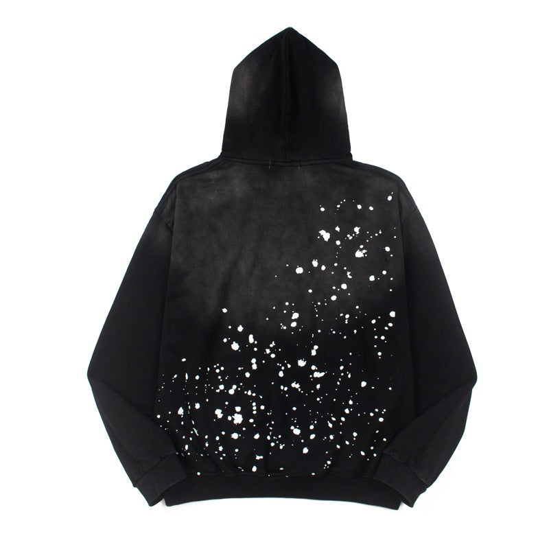 2026 American High Street Splatter Retro Letter Washed hoodie