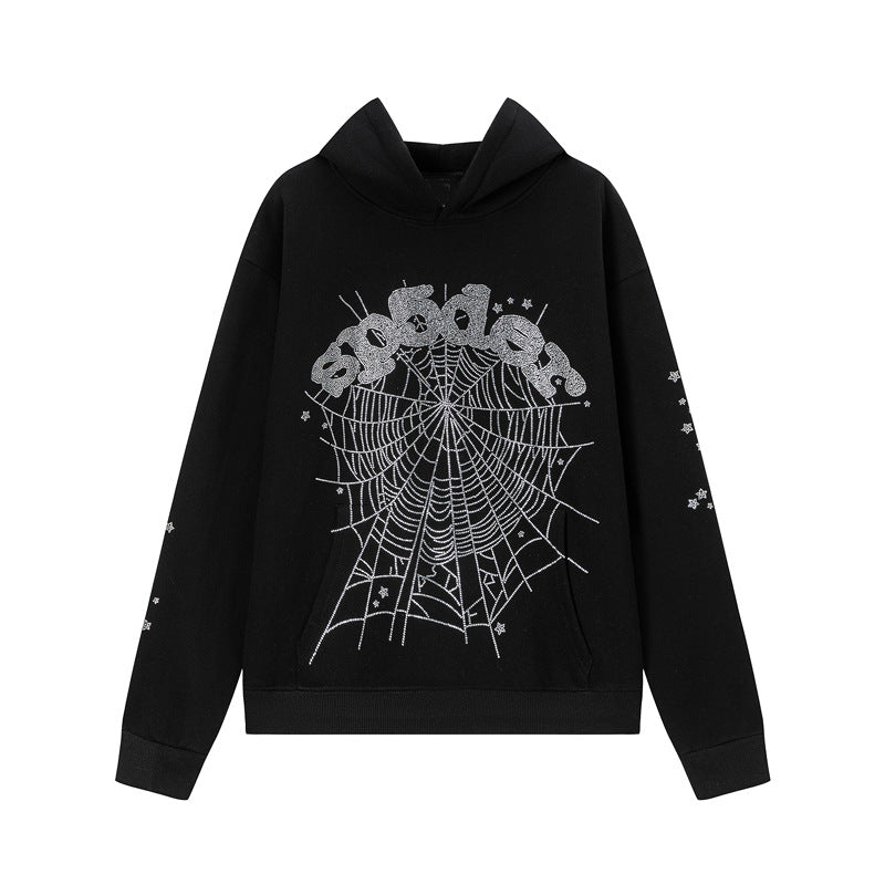 2026 American Style New Hoodie Spiderweb Letter Rhineston hoodie