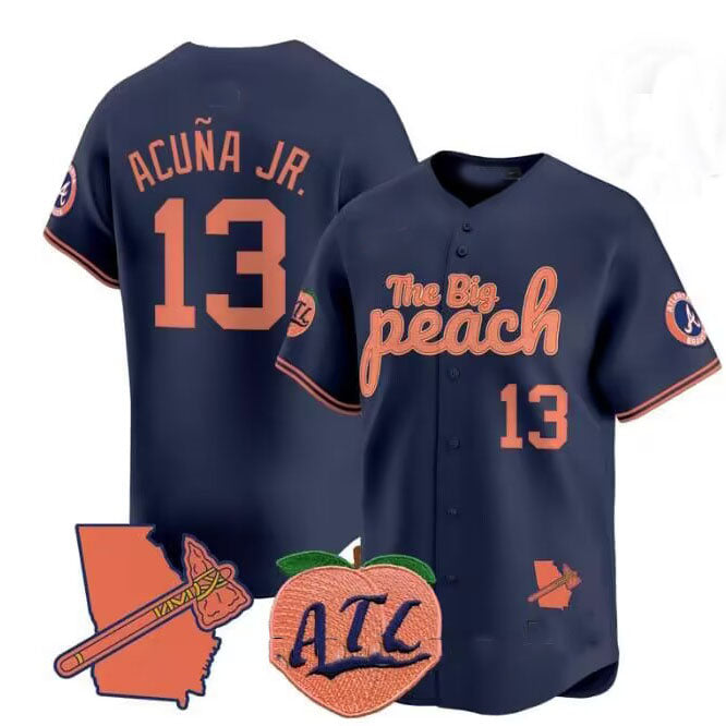 Boles A.Braves #13 Ronald Acuna Jr. NavyThe Big Peach Vapor Stitches Personalized Jersey