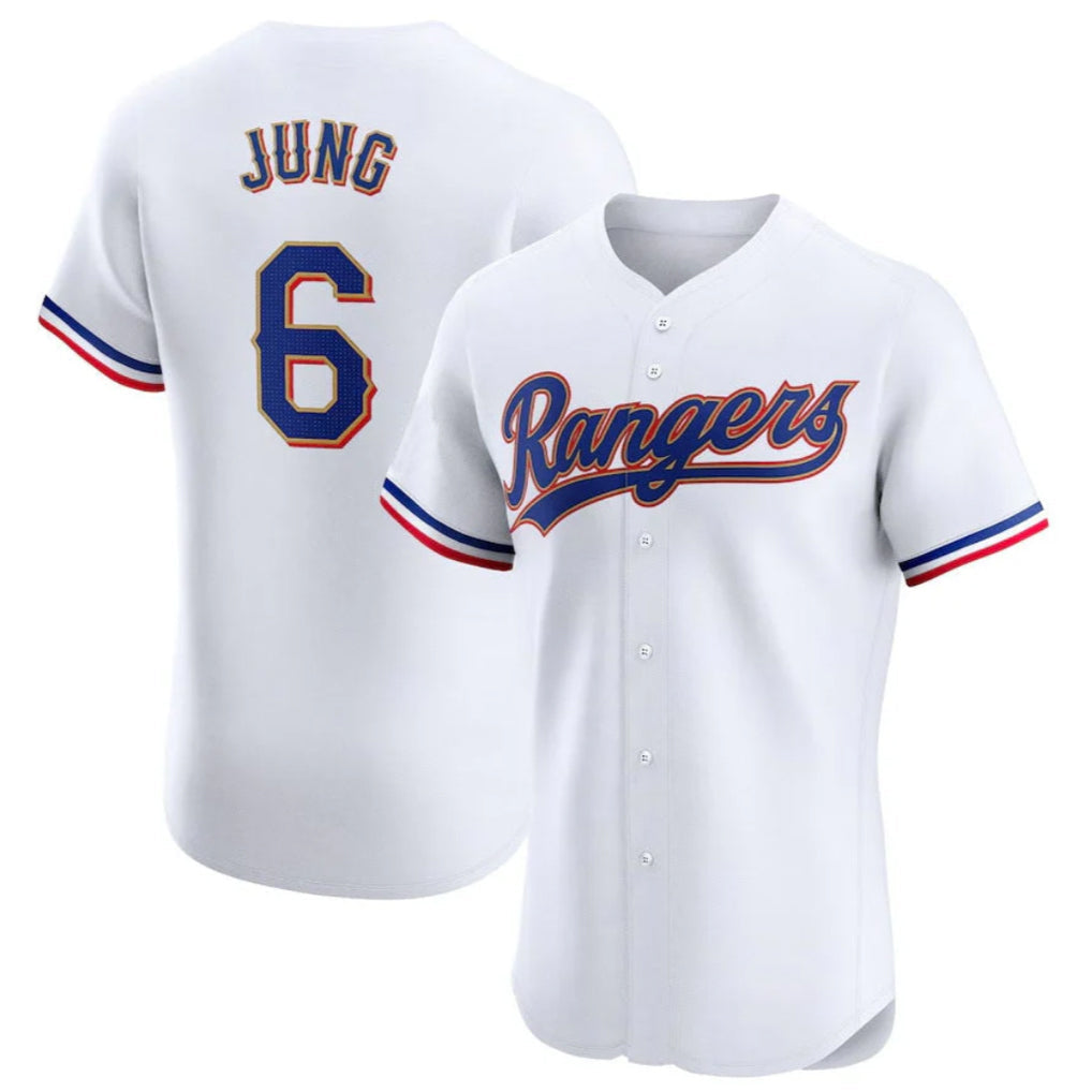 Boles  T.Rangers #6 Josh Jung Player Gold Collection Elite Limited White Stitched Jerseys