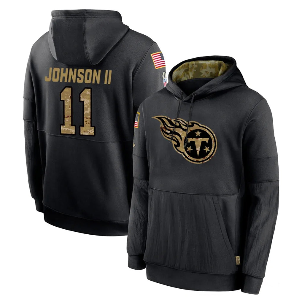 Boles T.Titans #11 Jermaine Johnson II Player Black Salute to Service Sideline Performance Pullover Hoodies Home Game Stitched Jerseys
