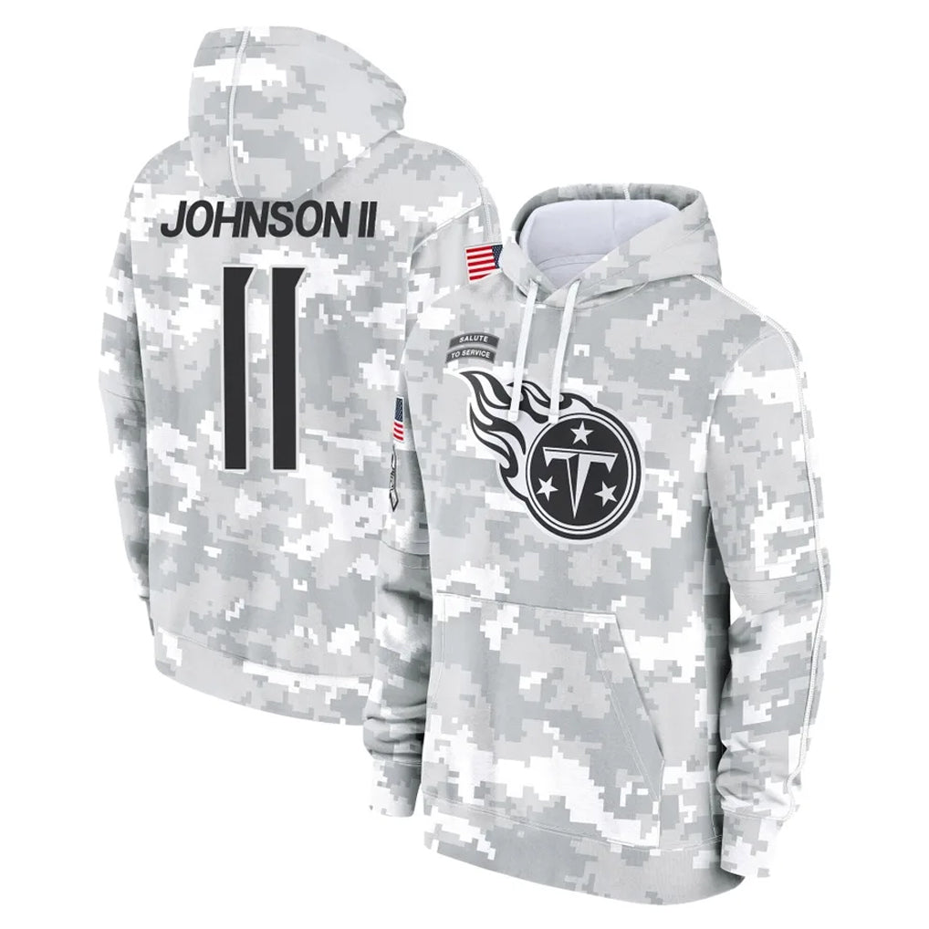Boles T.Titans #11 Jermaine Johnson II Player Camo Arctic Salute to Service Pullover Hoodies Home Game Stitched Jerseys