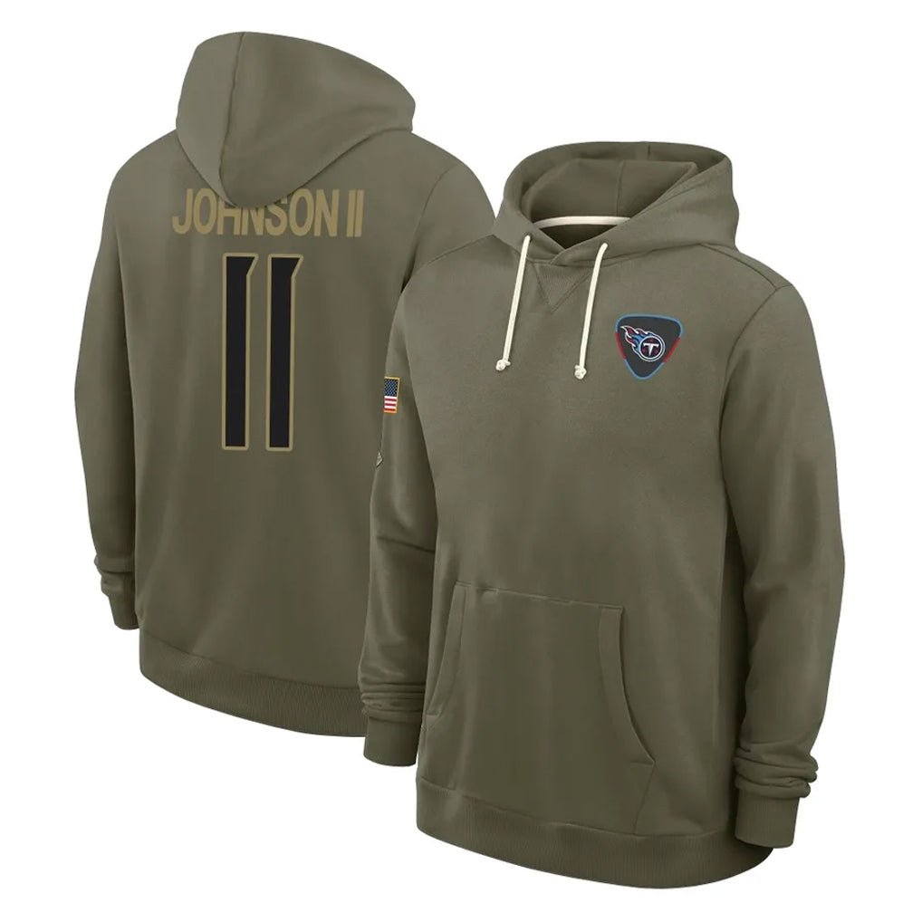 Boles T.Titans #11 Jermaine Johnson II Player Olive Salute to Service Hoodies Home Game Stitched Jerseys