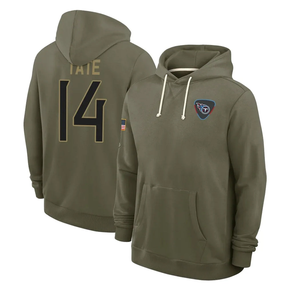 Boles T.Titans #14 Carnell Tate Player Olive Salute to Service Hoodies Home Game Stitched Jerseys