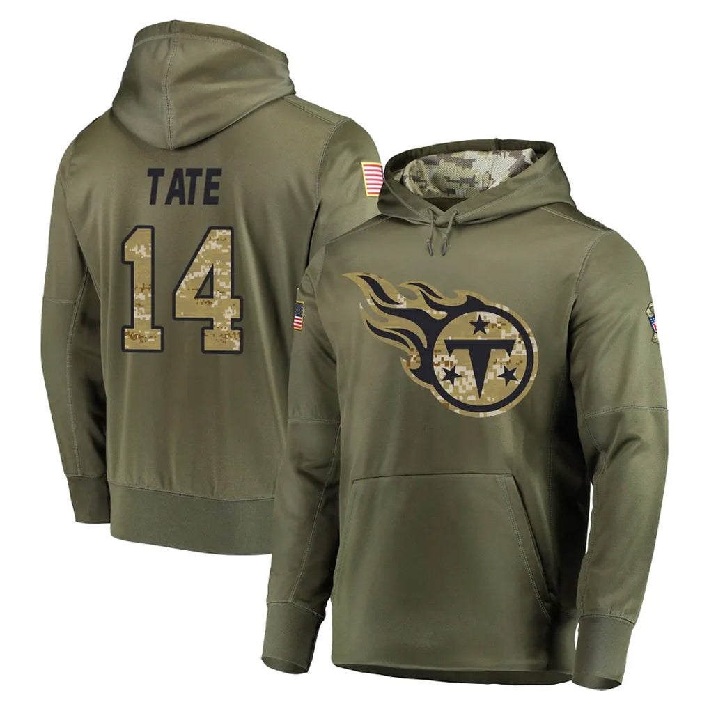 Boles T.Titans #14 Carnell Tate Player Olive Salute to Service Pullover Hoodies Home Game Stitched Jerseys