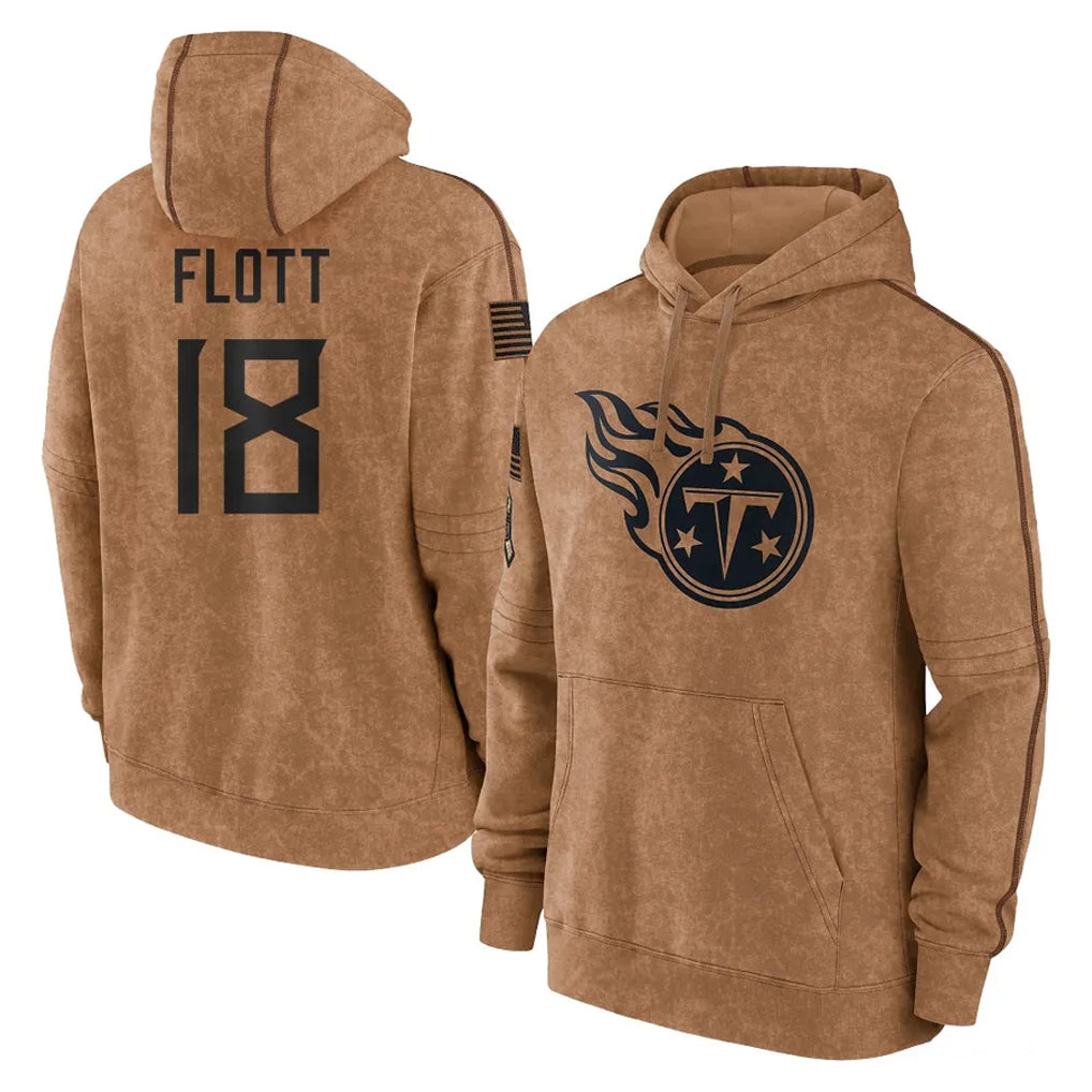 Boles T.Titans #18 Cor'Dale Flott Player Brown Salute To Service Club Pullover Hoodies Home Game Stitched Jerseys