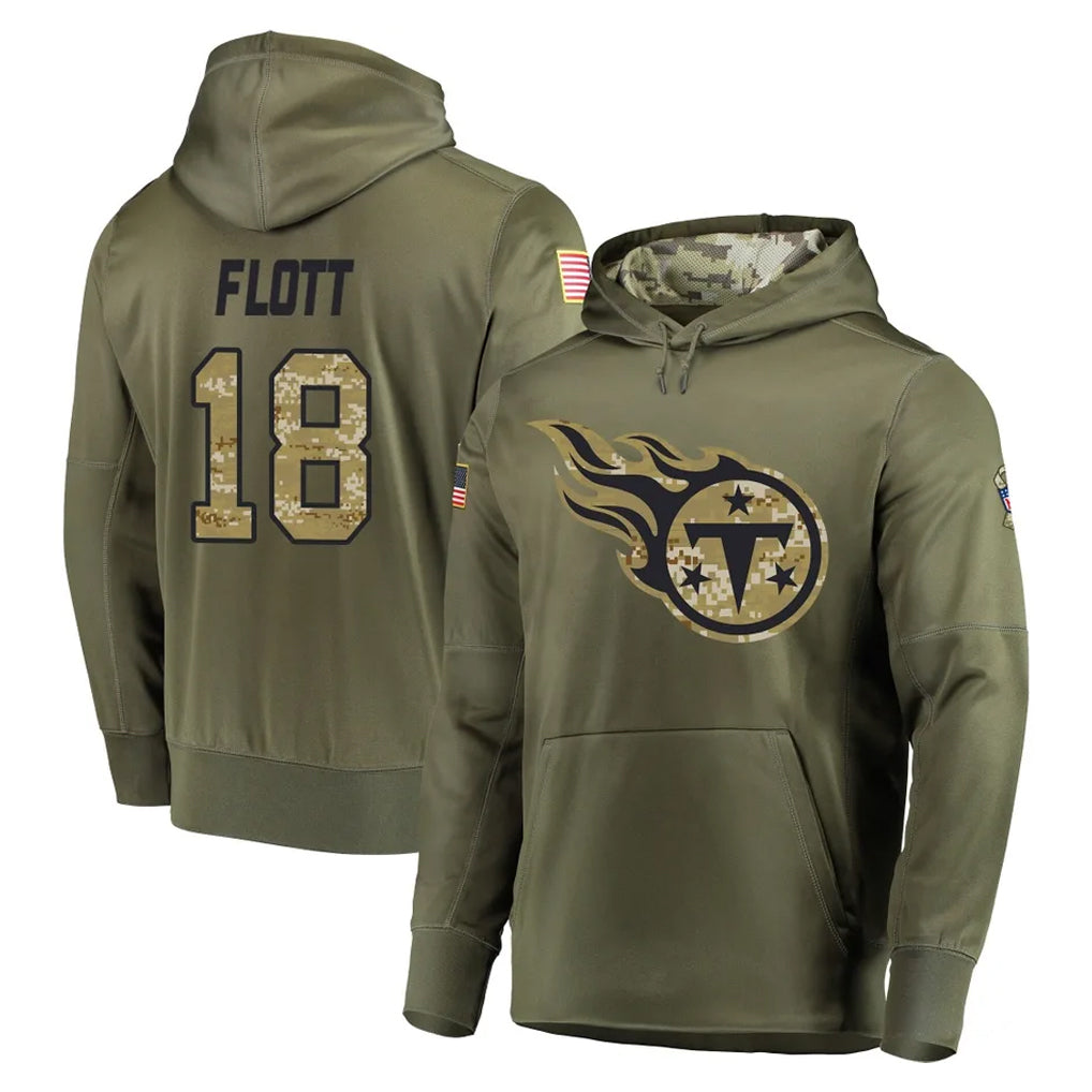Boles T.Titans #18 Cor'Dale Flott Player Olive Salute to Service Pullover Hoodies Home Game Stitched Jerseys