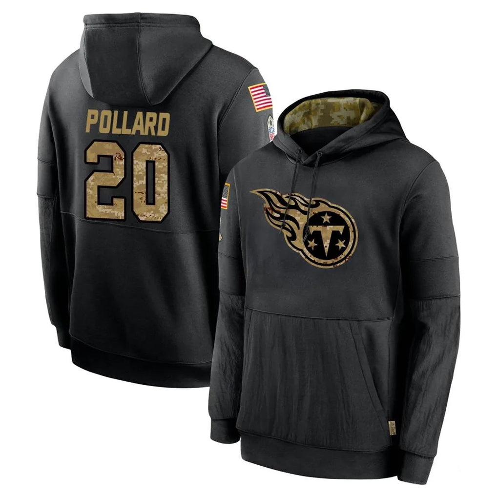 Boles T.Titans #20 Tony Pollard Player Black Salute to Service Sideline Performance Pullover Hoodies Home Game Stitched Jerseys