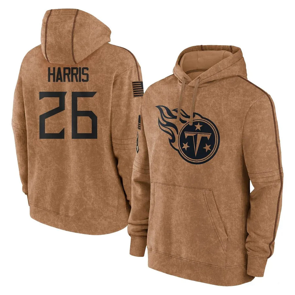 Boles T.Titans #26 Marcus Harris Player Brown Salute To Service Club Pullover Hoodies Home Game Stitched Jerseys
