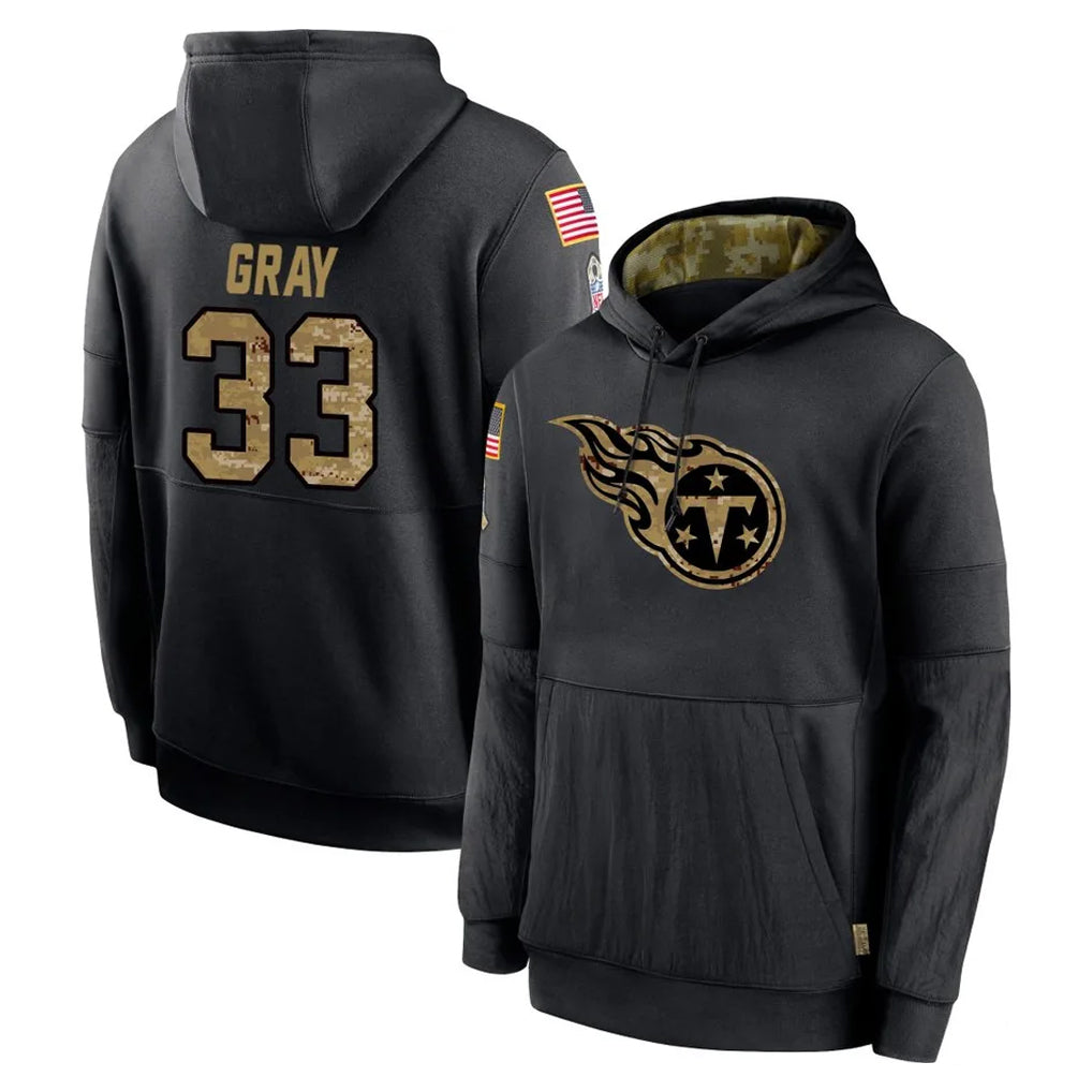 Boles T.Titans #33 Cedric Gray Player Black Salute to Service Sideline Performance Pullover Hoodies Home Game Stitched Jerseys