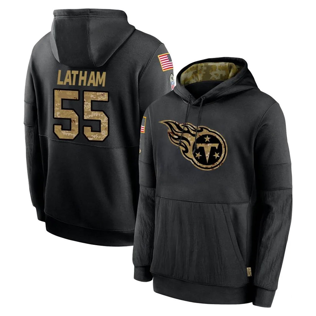 Boles T.Titans #55 JC Latham Player Black Salute to Service Sideline Performance Pullover Hoodies Home Game Stitched Jerseys