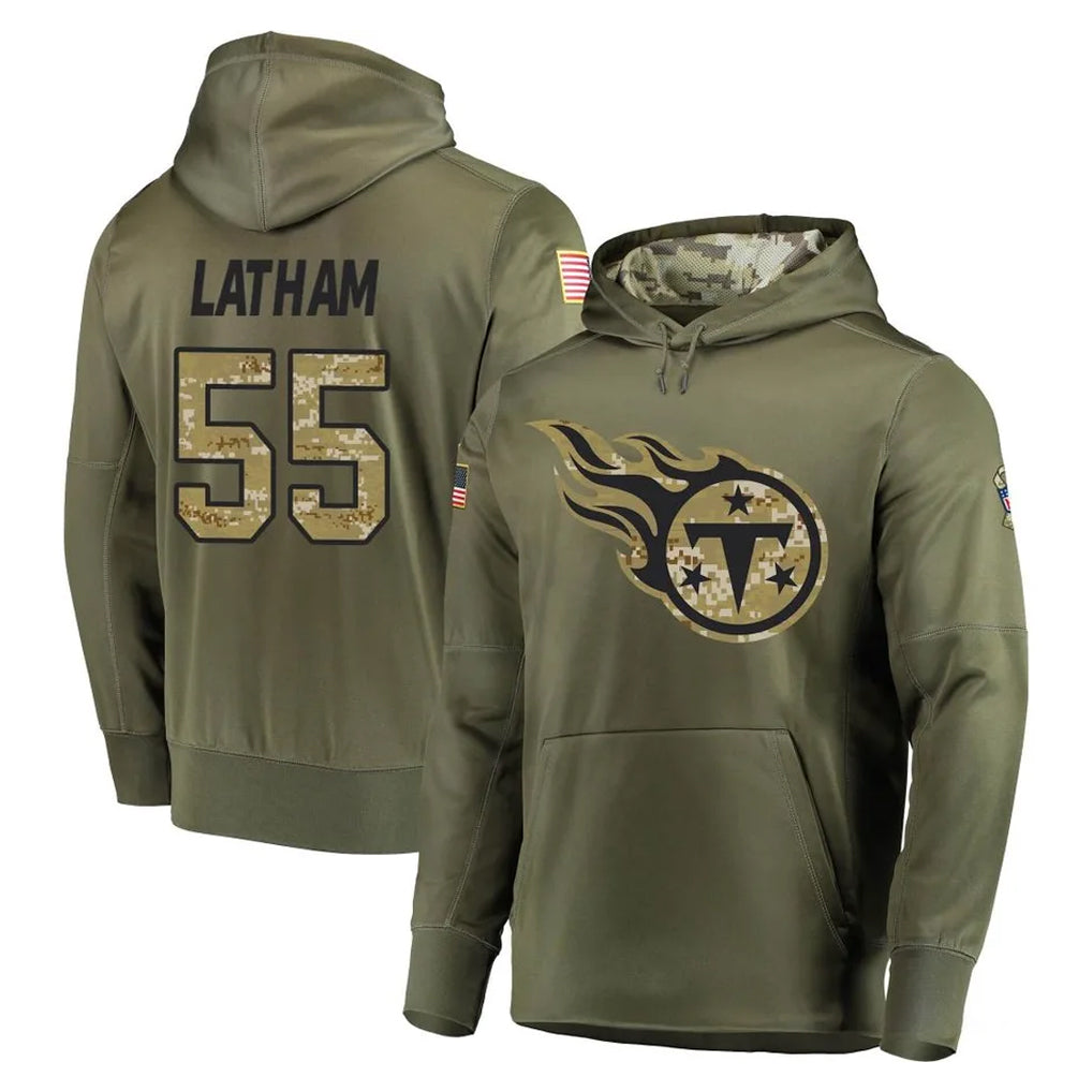 Boles T.Titans #55 JC Latham Player Olive Salute to Service Pullover Hoodies Home Game Stitched Jerseys