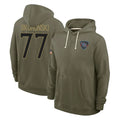 Boles T.Titans #77 Peter Skoronski Player Olive Salute to Service Hoodies Home Game Stitched Jerseys