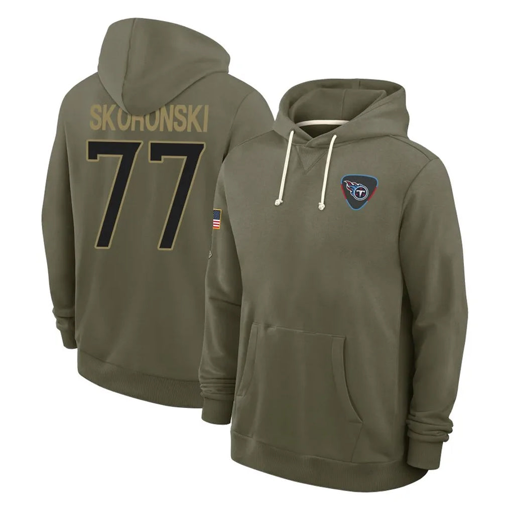 Boles T.Titans #77 Peter Skoronski Player Olive Salute to Service Hoodies Home Game Stitched Jerseys