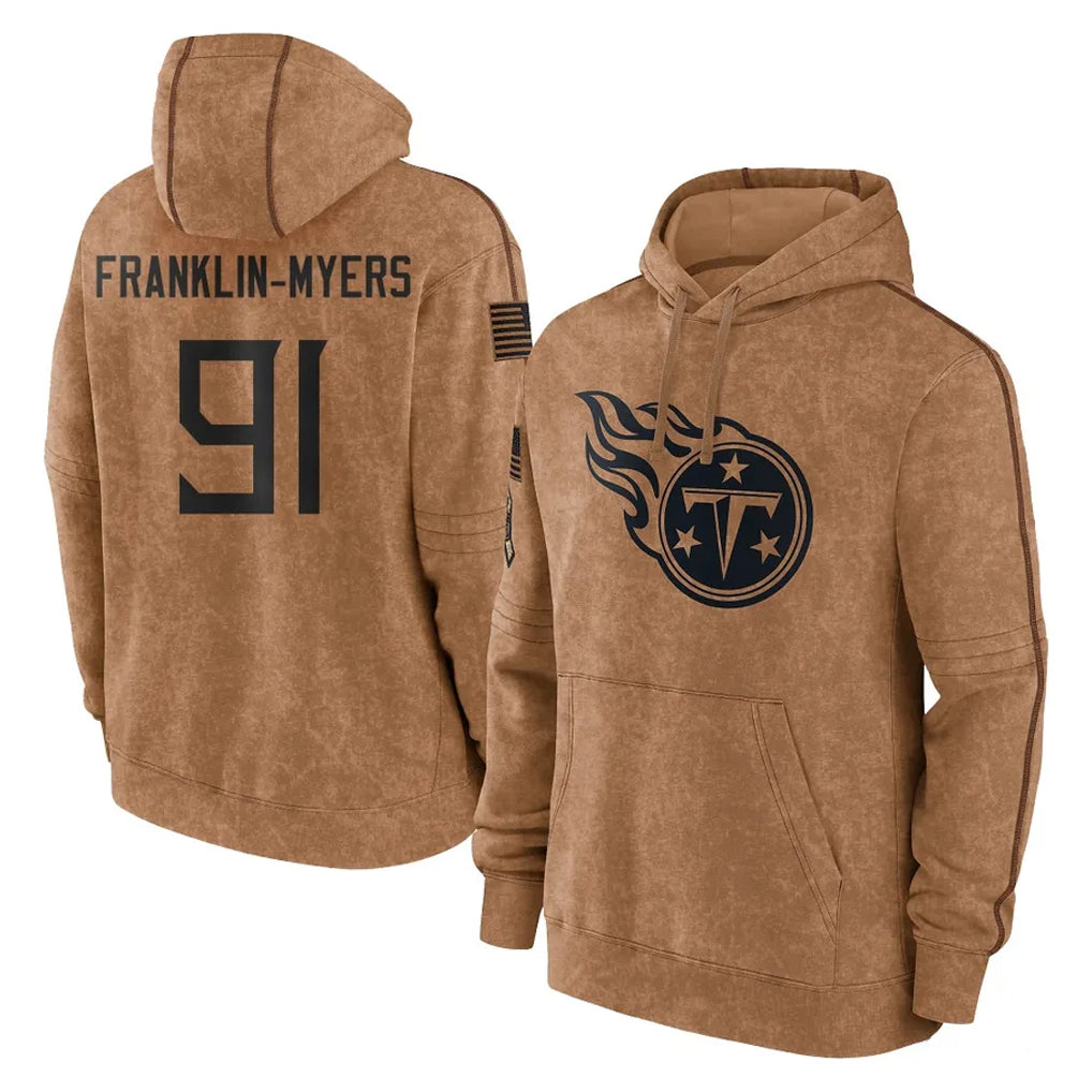 Boles T.Titans #91 John Franklin-Myers Player Brown Salute To Service Club Pullover Hoodies Home Game Stitched Jerseys